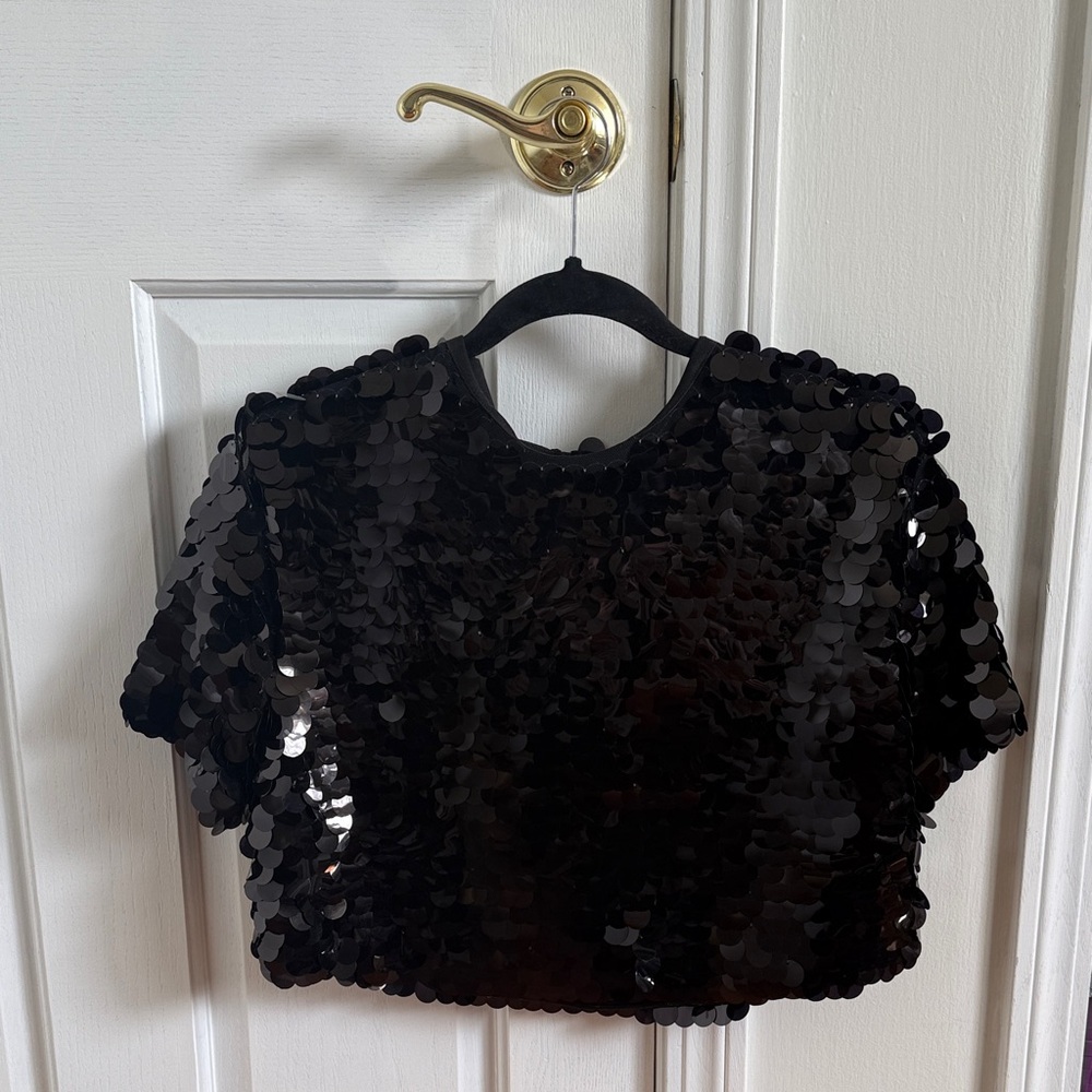 A New Day Black Sequin Cropped Top